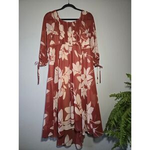 Maeve Anthropologie Floral High Low Dress Boho Romantic Mauve Flowy Midi